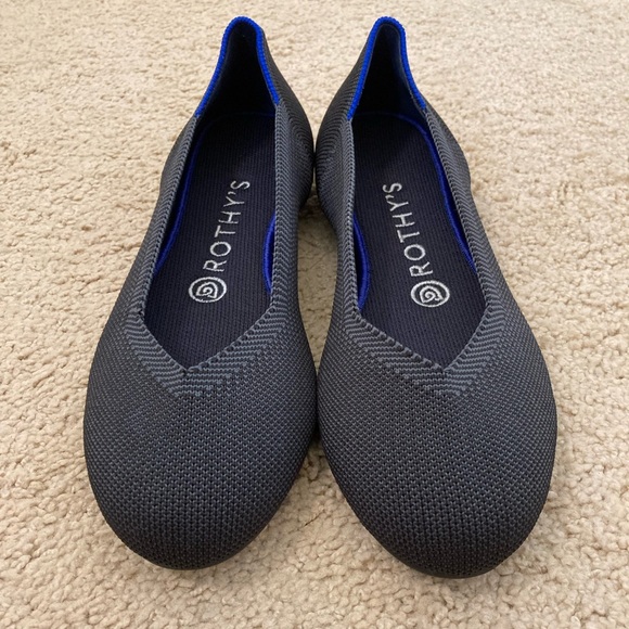 Rothy's RETIRED Charcoal / Dark Gray Racing Stripe Rounded Flat 7.5 - Picture 7 of 12